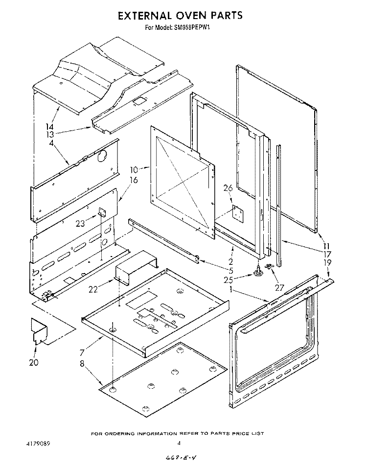 EXTERNAL OVEN Diagram and Parts List for SM958PEPW1  Whirlpool Range