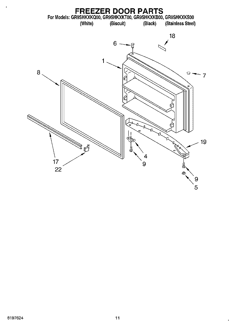 FREEZER DOOR, OPTIONAL Diagram and Parts List for GR9SHKXKQ00  Whirlpool Refrigerator