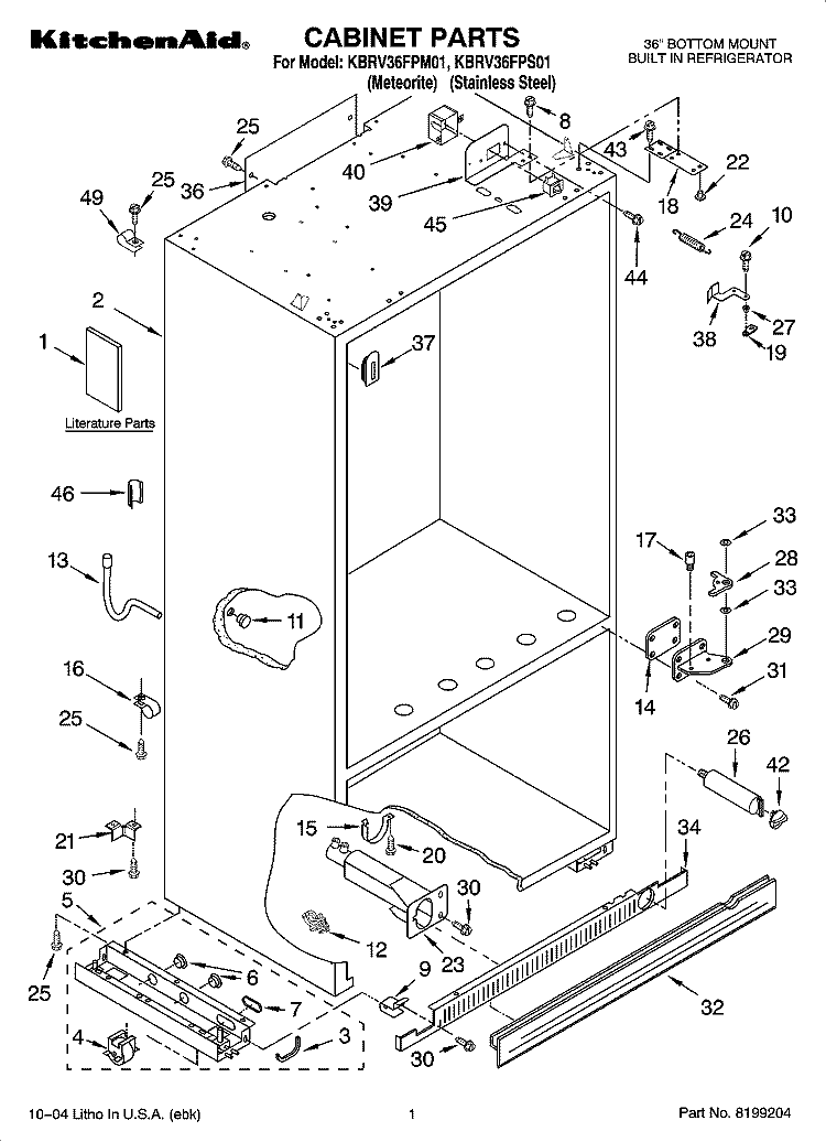 CABINET PARTS Diagram and Parts List for KBRV36FPM01  KitchenAid Refrigerator