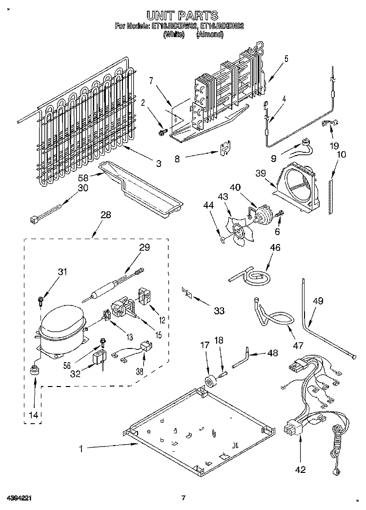 UNIT Diagram and Parts List for ET16JMXDN02  Whirlpool Refrigerator