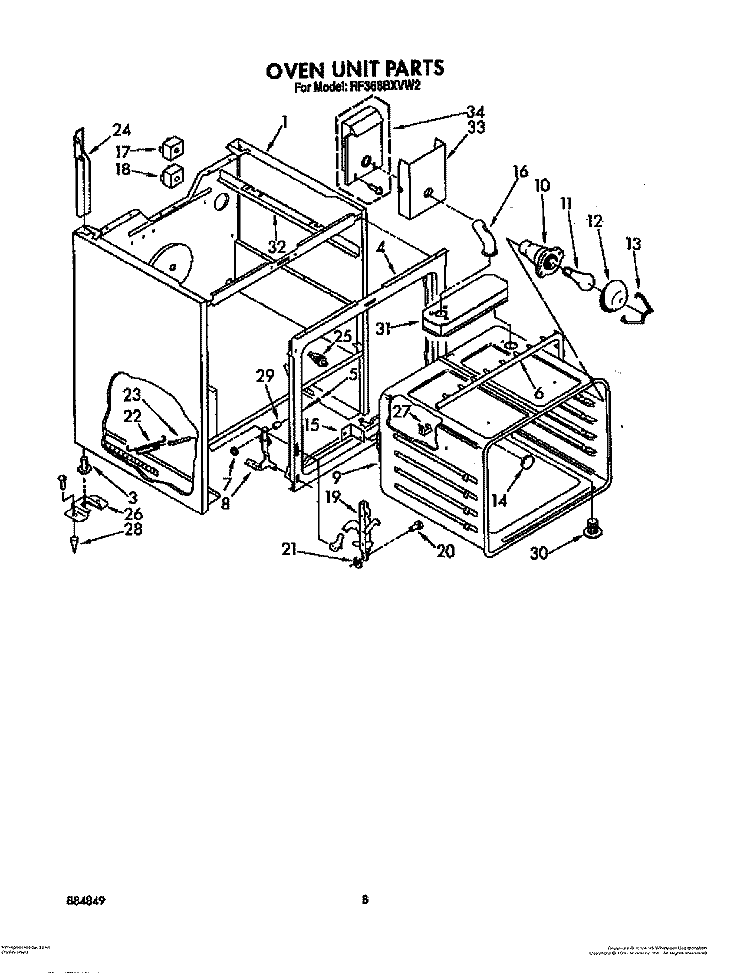 OVEN UNIT Diagram and Parts List for RF366BXVN2  Whirlpool Range