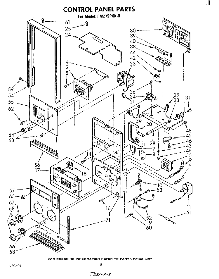 CONTROL PANEL Diagram and Parts List for RM275PXK0  Whirlpool Microwave Oven Combo