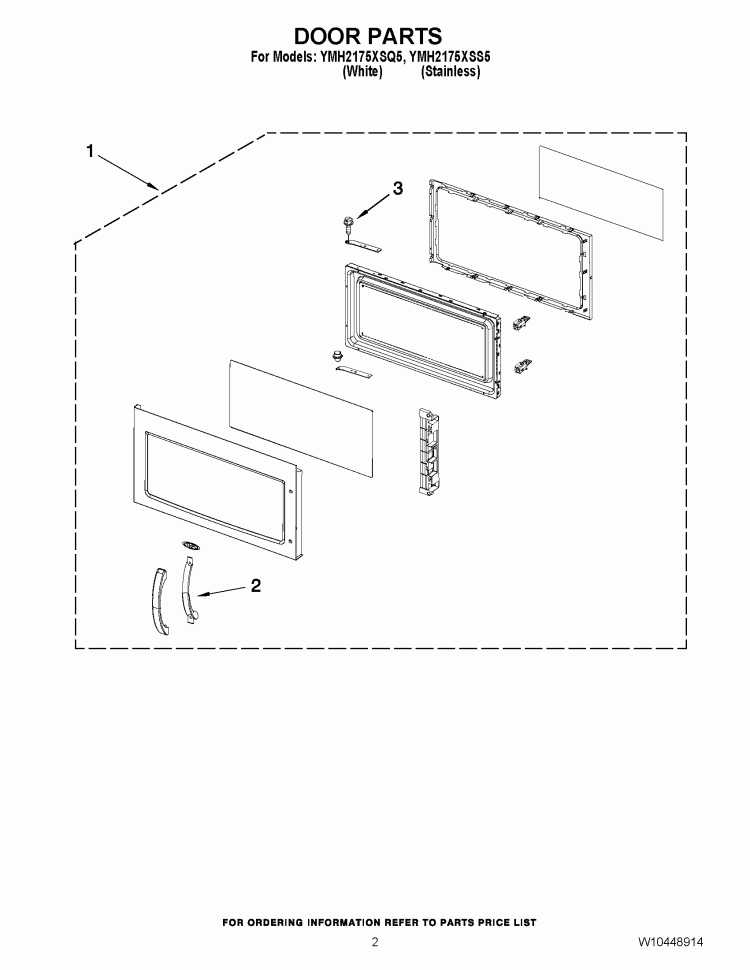 DOOR PARTS Diagram and Parts List for YMH2175XSQ5  Whirlpool Microwave