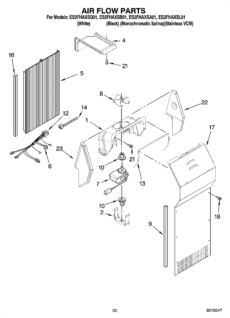 AIR FLOW PARTS, OPTIONAL PARTS (NOT INCLUDED) Diagram and Parts List for ES2FHAXSL01  Whirlpool Refrigerator
