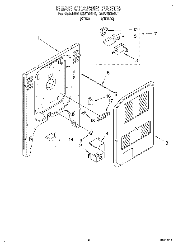 REAR CHASSIS, LIT/OPTIONAL Diagram and Parts List for KERC607EWH1  KitchenAid Range
