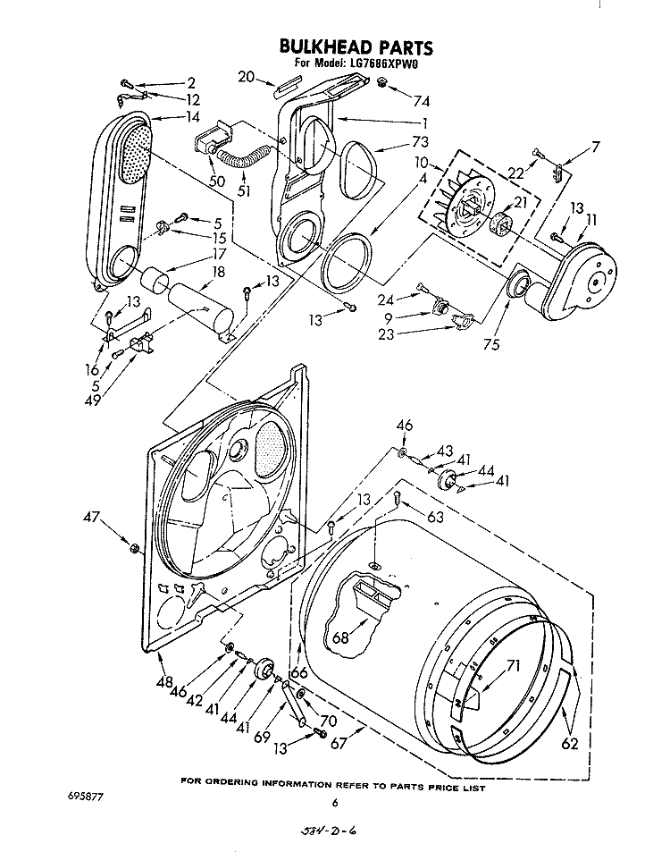 BULKHEAD Diagram and Parts List for LG7686XPW0  Whirlpool Dryer