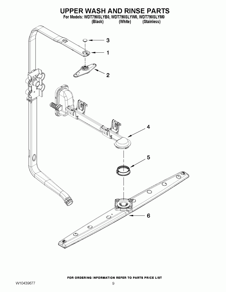 UPPER WASH AND RINSE PARTS Diagram and Parts List for WDT790SLYB0  Whirlpool Dishwasher