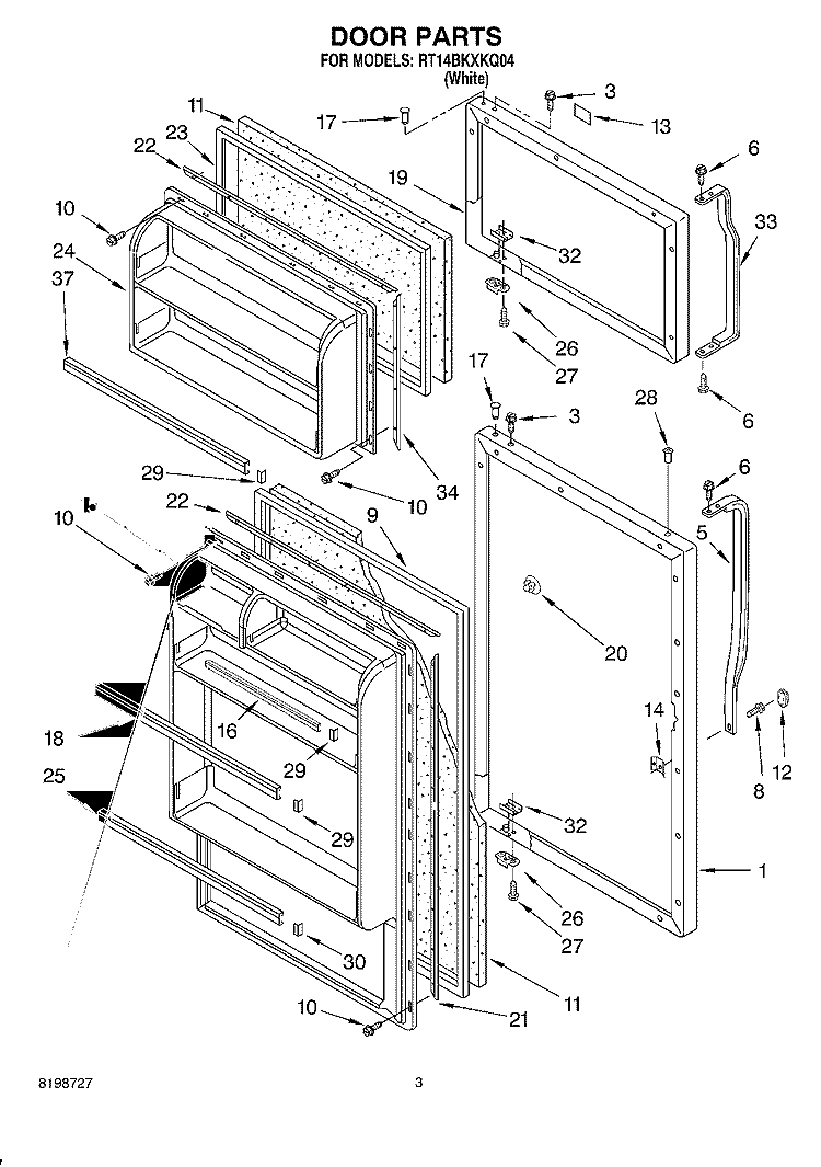 DOOR PARTS Diagram and Parts List for RT14BKXKQ04  Roper Refrigerator