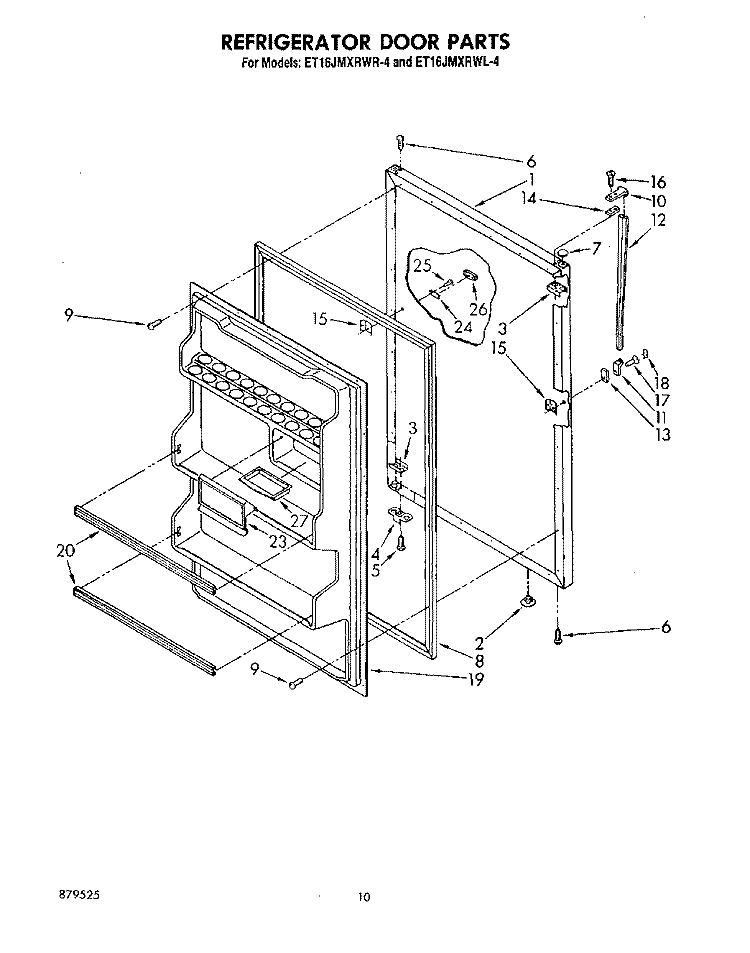 REFRIGERATOR DOOR Diagram and Parts List for ET16JMXRWR4  Whirlpool Refrigerator