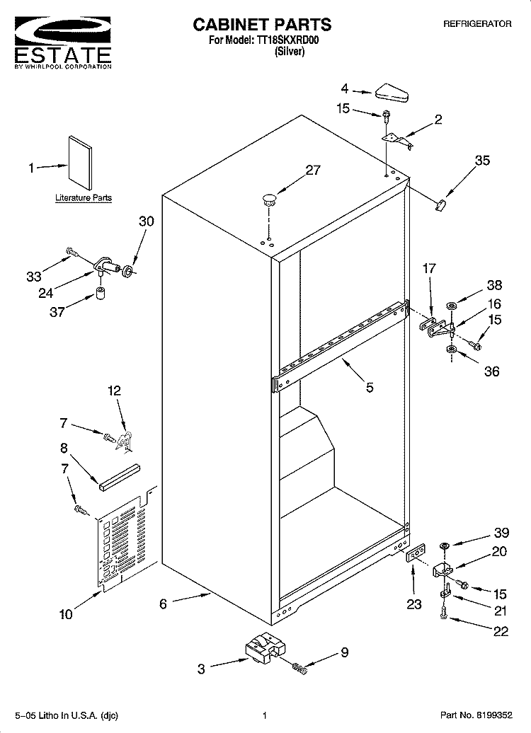 CABINET PARTS Diagram and Parts List for TT18SKXRD00  Estate Refrigerator