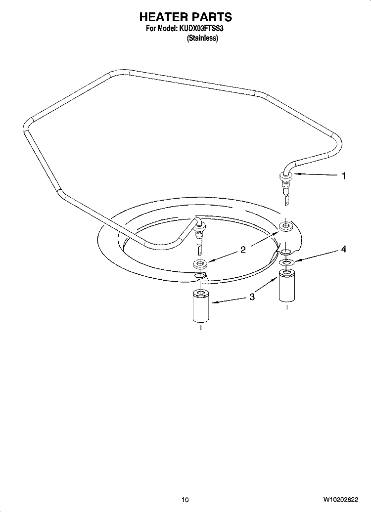 HEATER PARTS Diagram and Parts List for KUDX03FTSS3  KitchenAid Dishwasher