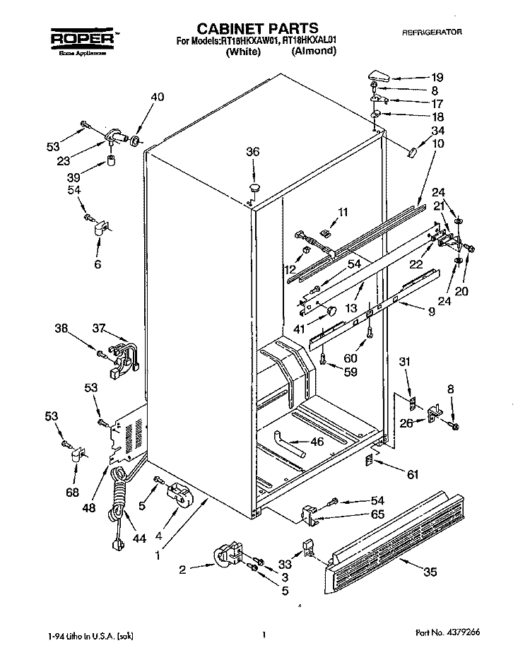 CABINET Diagram and Parts List for RT18HKXAW01  Roper Refrigerator