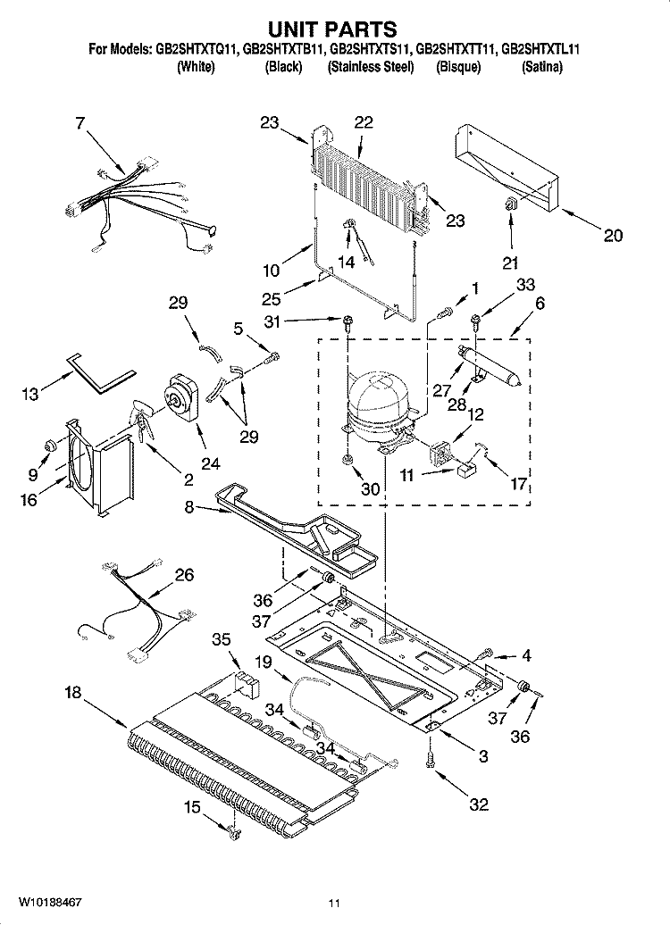 UNIT PARTS Diagram and Parts List for GB2SHTXTT11  Whirlpool Refrigerator