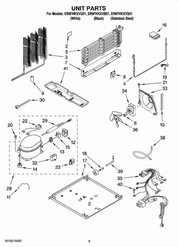 UNIT PARTS Diagram and Parts List for ER9FHKXVQ01  Whirlpool Refrigerator