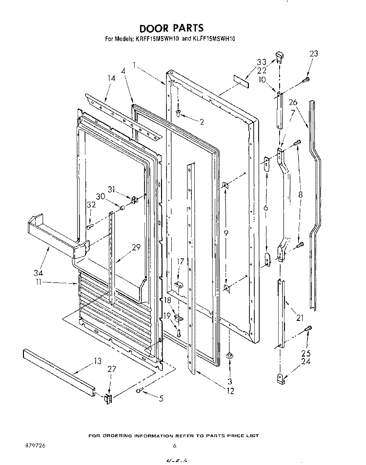DOOR Diagram and Parts List for KLFF15MSWH10  KitchenAid Freezer