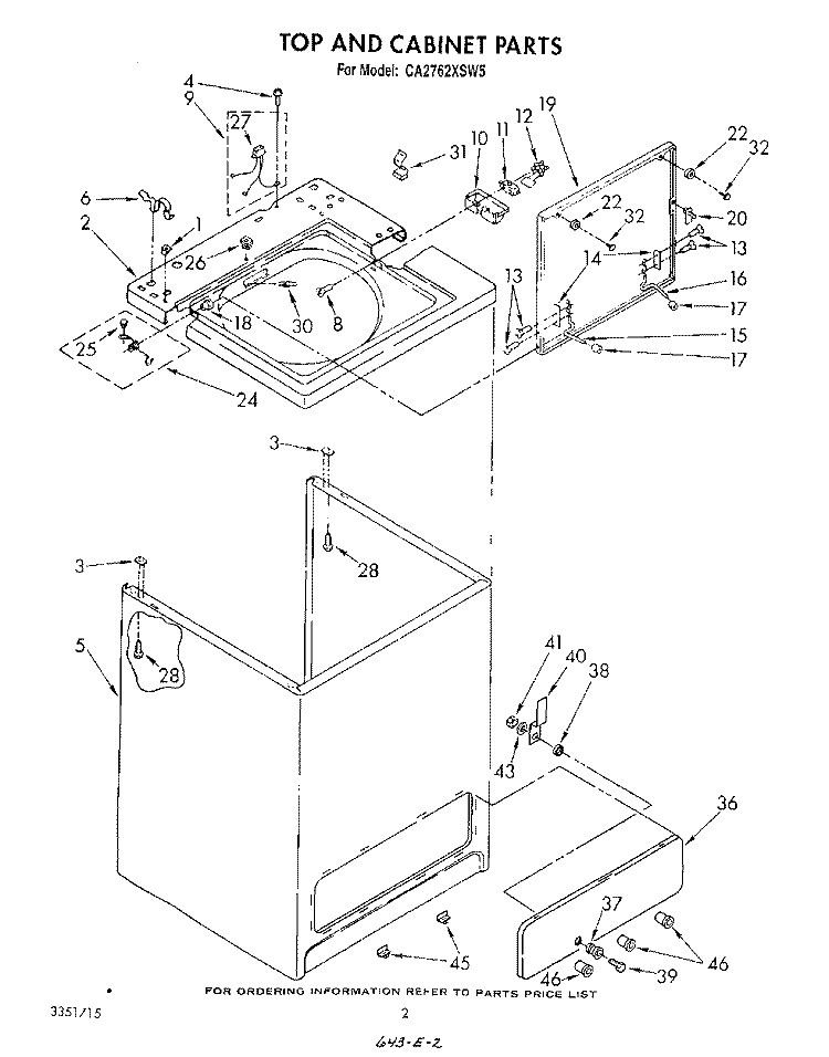 TOP AND CABINET, LITERATURE AND OPTIONAL Diagram and Parts List for CA2762XSW5  Whirlpool Washer