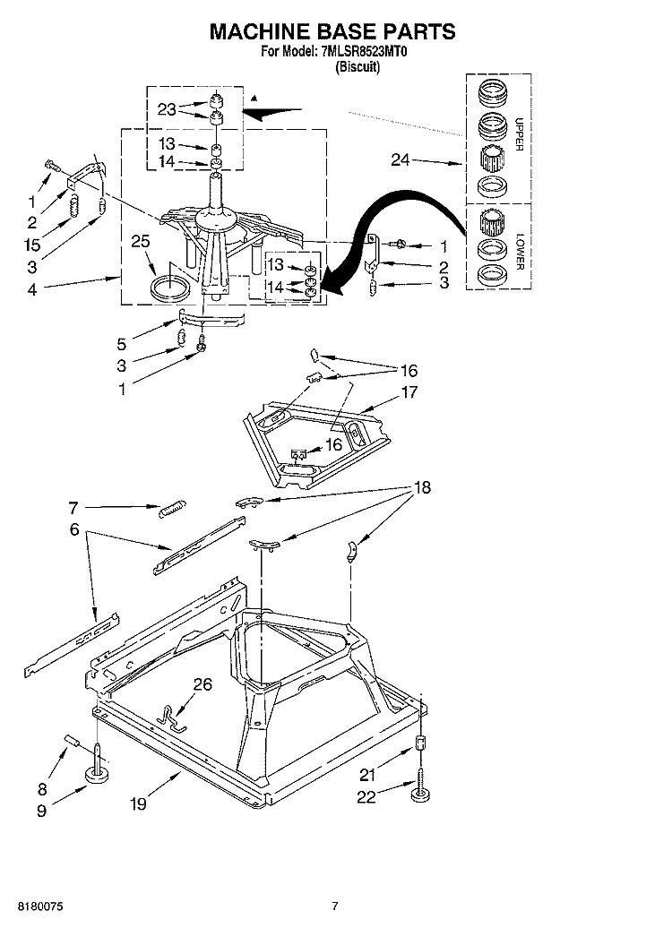 MACHINE BASE PARTS Diagram and Parts List for 7MLSR8523MT0  Whirlpool Washer