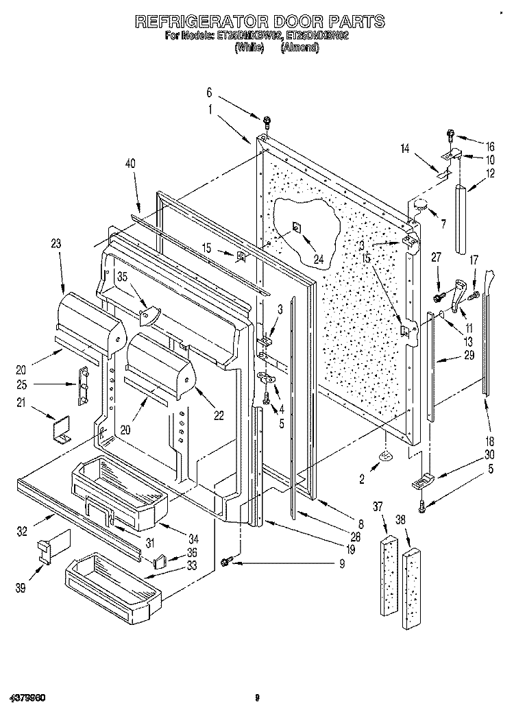 REFRIGERATOR DOOR Diagram and Parts List for ET25DMXBN02  Whirlpool Refrigerator