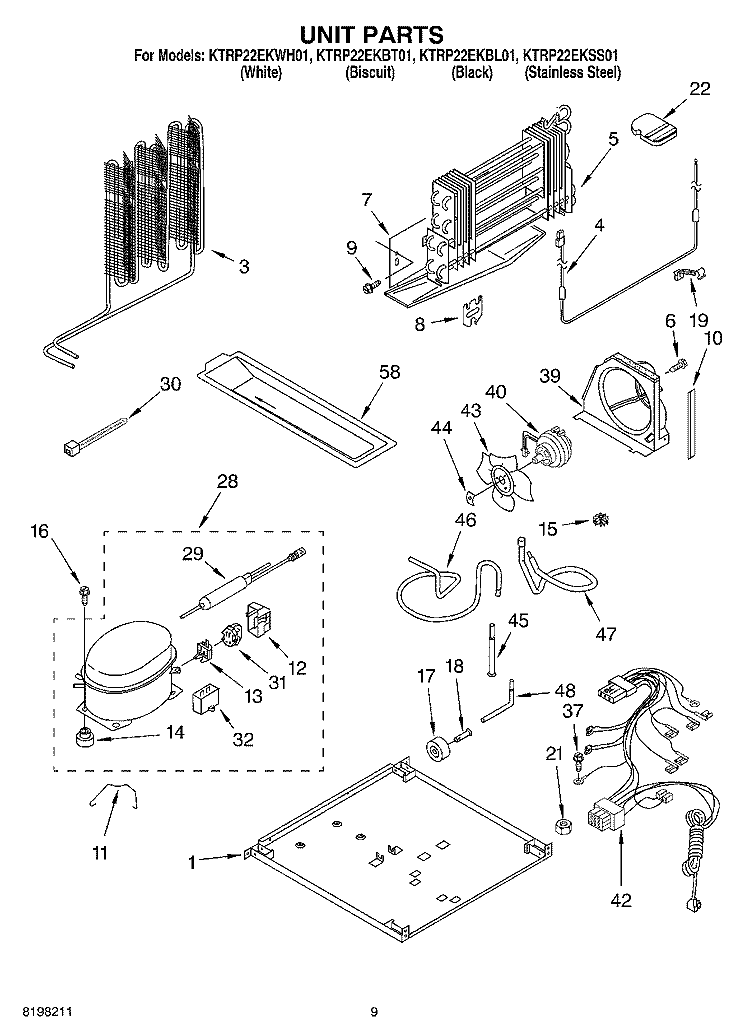 UNIT PARTS Diagram and Parts List for KTRP22EKBL01  KitchenAid Refrigerator