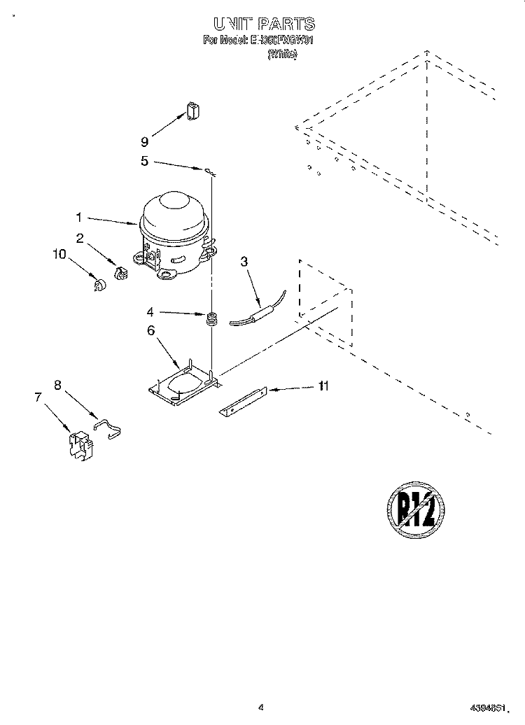 SECTION Diagram and Parts List for EH050FXGW01  Whirlpool Freezer