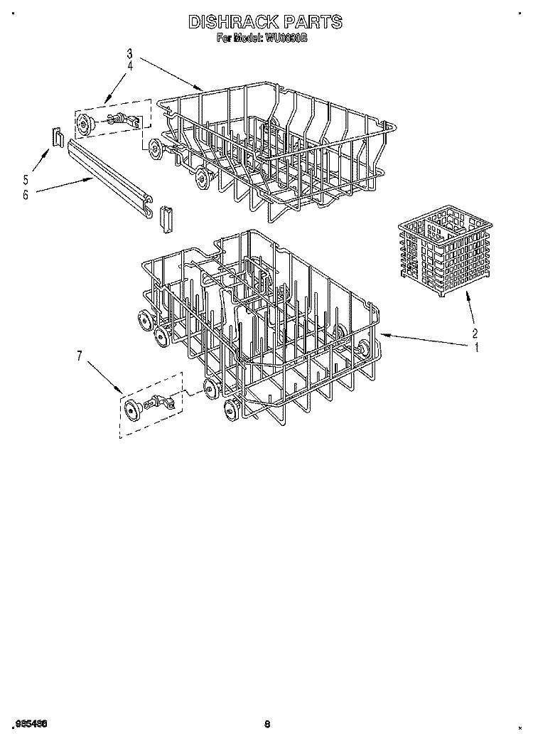 DISHRACK Diagram and Parts List for WU0800B  Roper Dishwasher