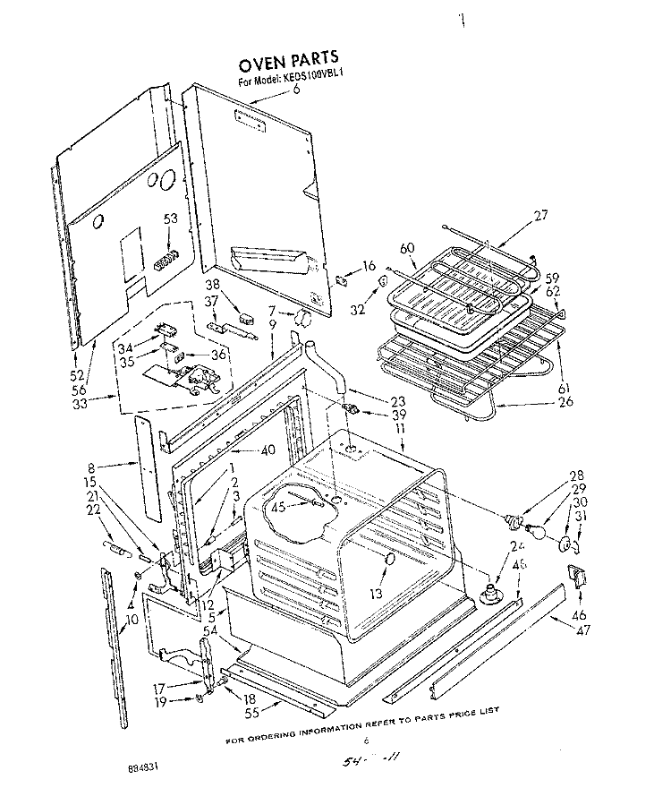 OVEN Diagram and Parts List for KEDS100VBL1  KitchenAid Range