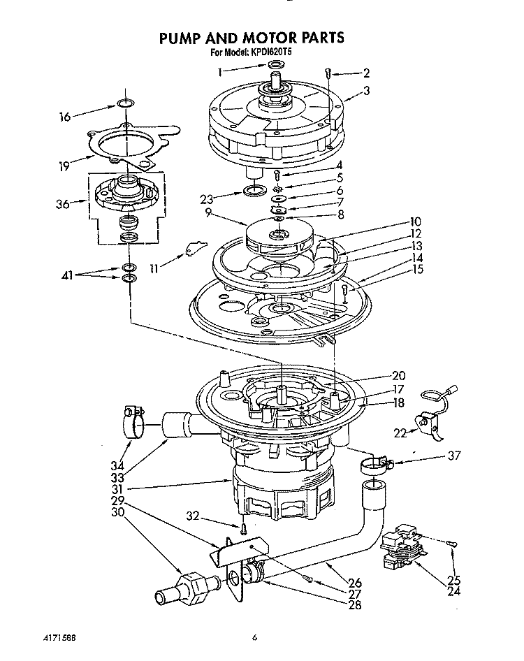 PUMP AND MOTOR Diagram and Parts List for KPDI620T5  KitchenAid Dishwasher