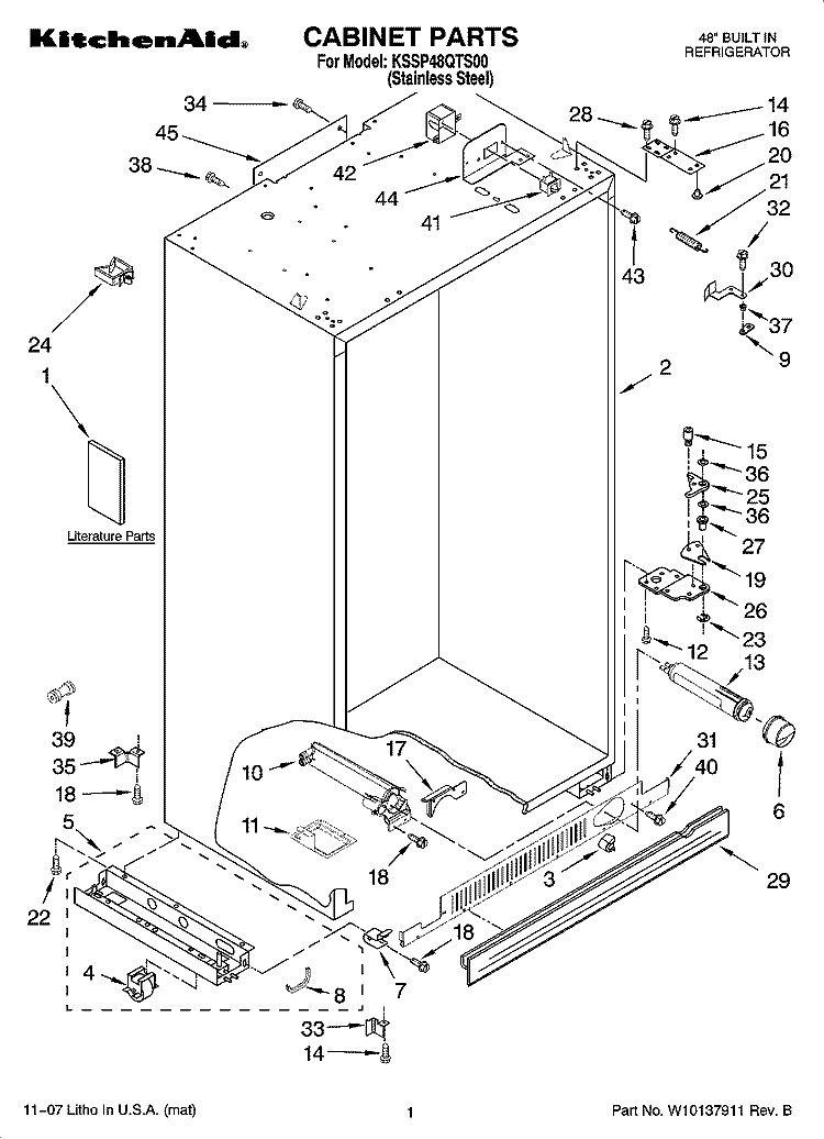 CABINET PARTS Diagram and Parts List for KSSP48QTS00  KitchenAid Refrigerator