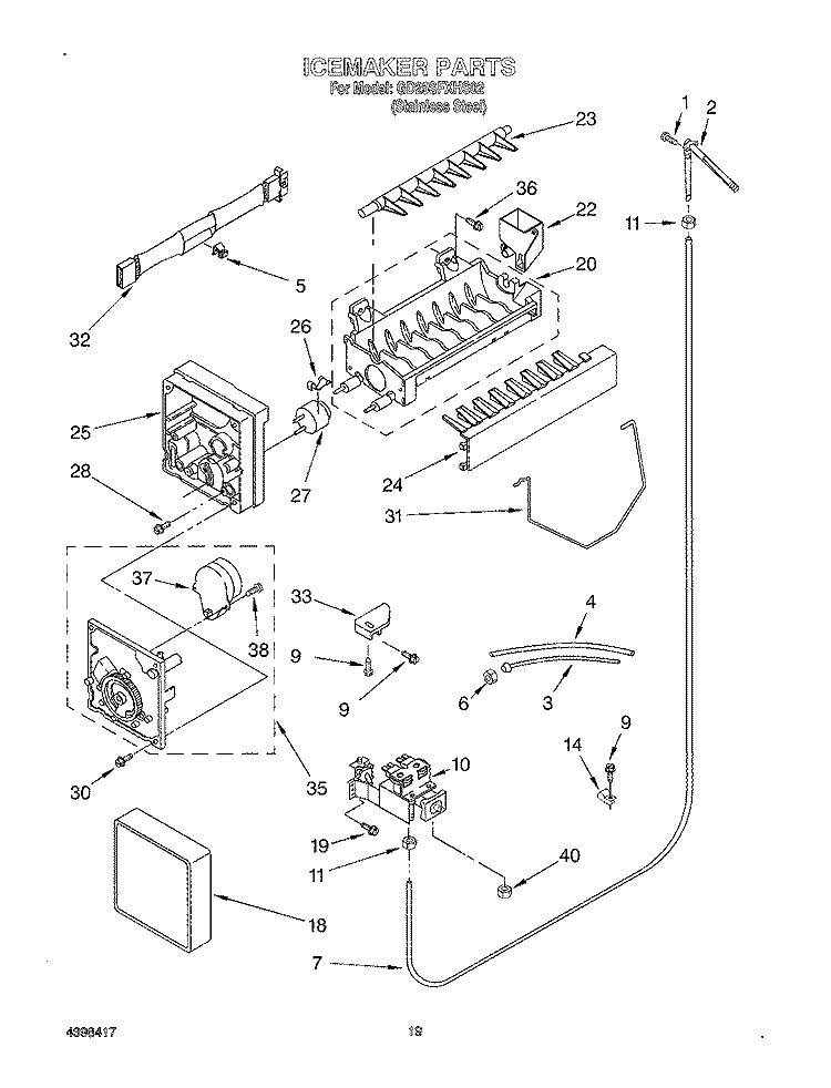 ICEMAKER Diagram and Parts List for GD25SFXHS02  Whirlpool Refrigerator