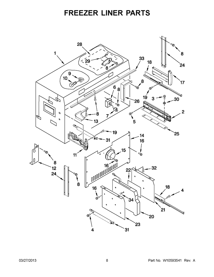 FREEZER LINER PARTS Diagram and Parts List for KBLO36FTX07  KitchenAid Refrigerator