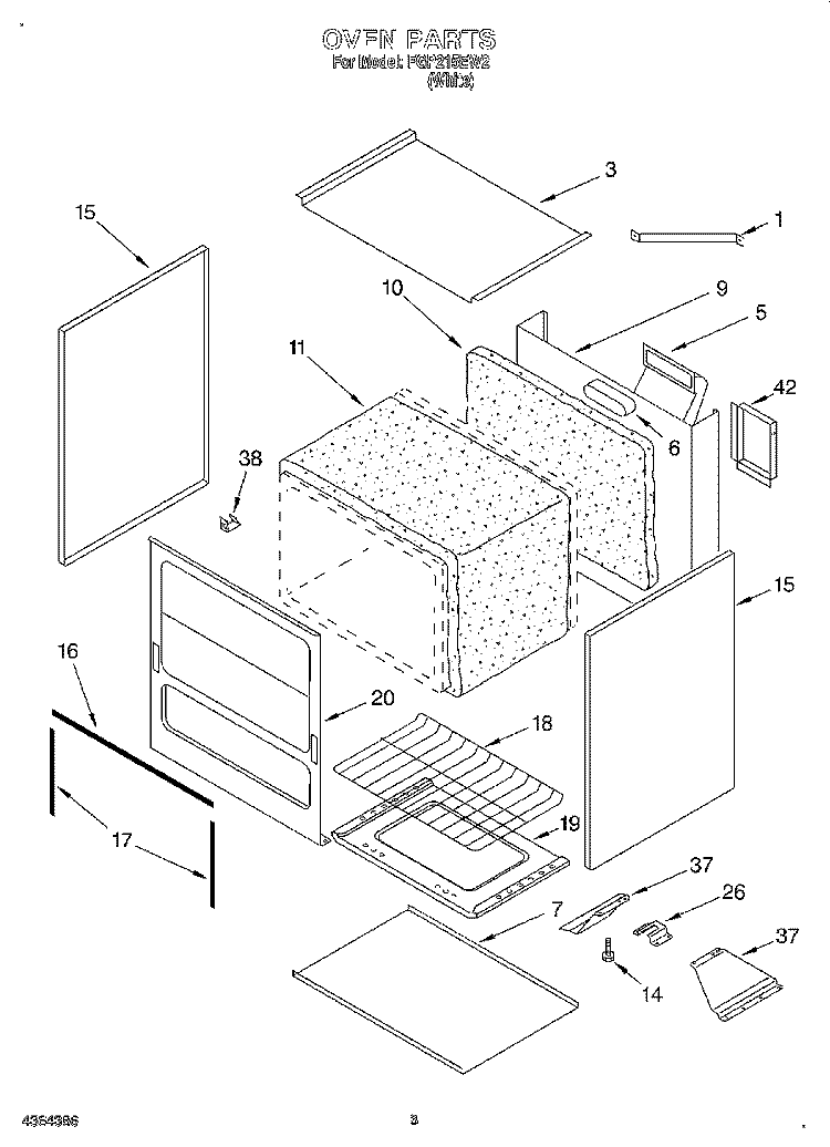 OVEN, LITERATURE Diagram and Parts List for FGP215EW2  Roper Range