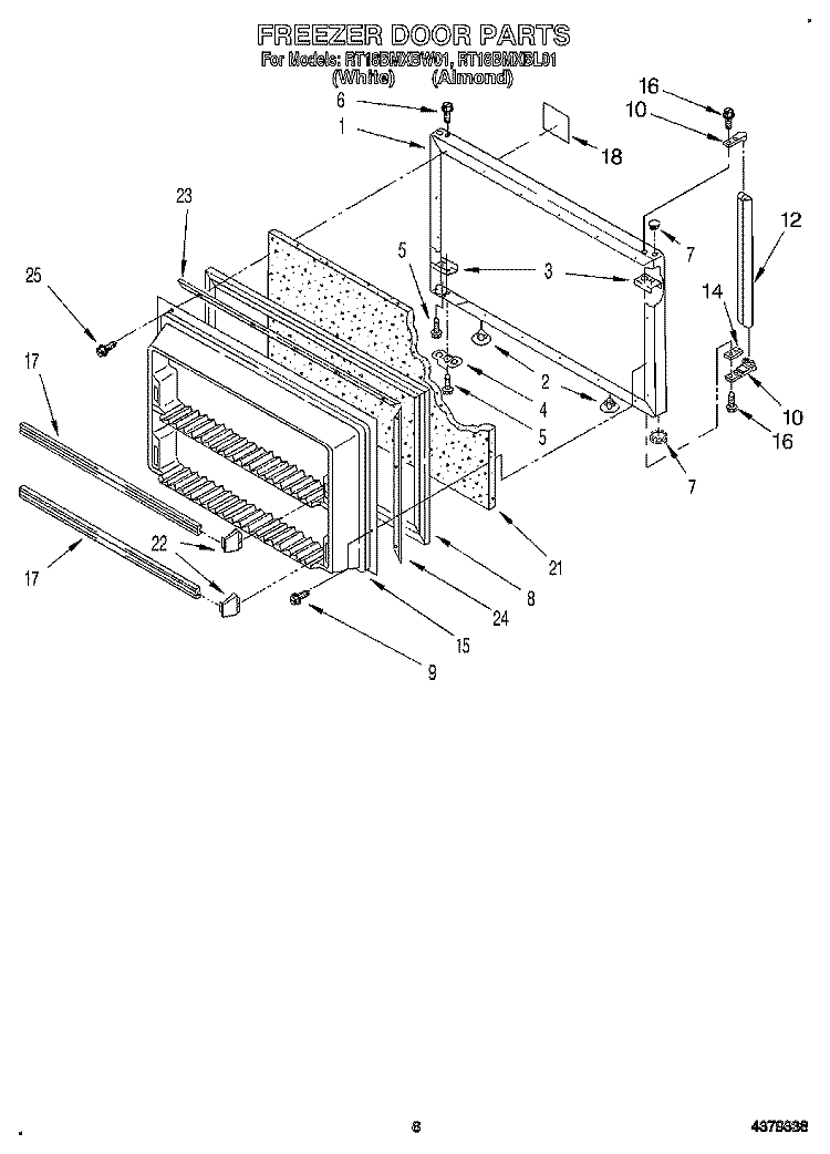 FREEZER DOOR Diagram and Parts List for RT18BMXBL01  Roper Refrigerator