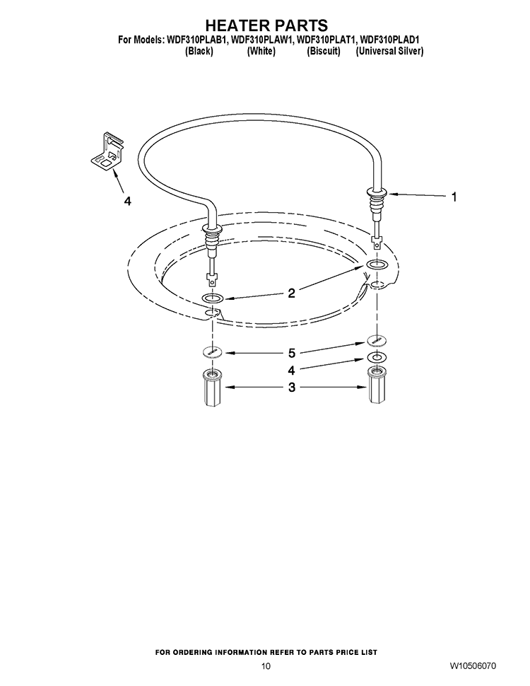 HEATER PARTS Diagram and Parts List for WDF310PLAD1  Whirlpool Dishwasher