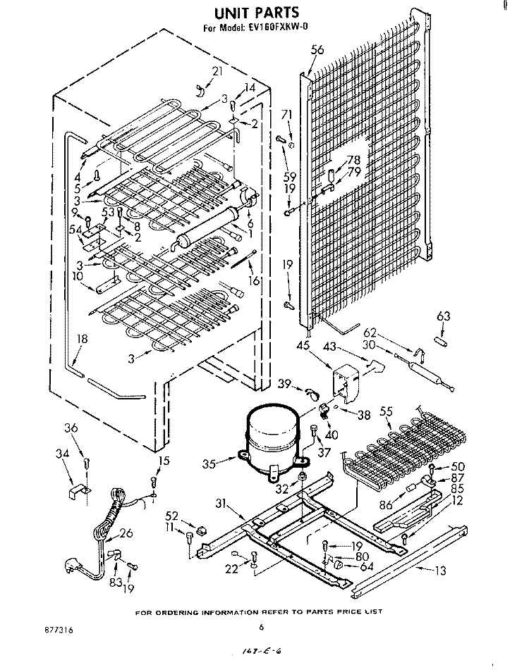 UNIT Diagram and Parts List for EV160FXKW0  Whirlpool Freezer