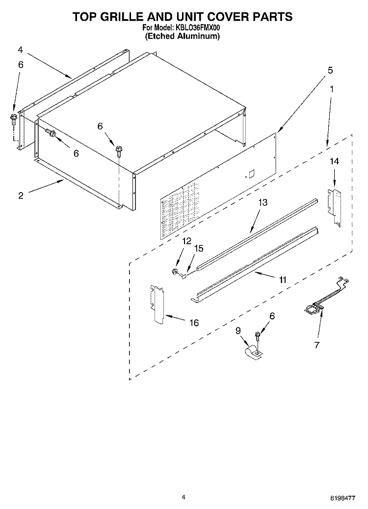 TOP GRILLE AND UNIT COVER PARTS Diagram and Parts List for KBLO36FMX00  KitchenAid Refrigerator