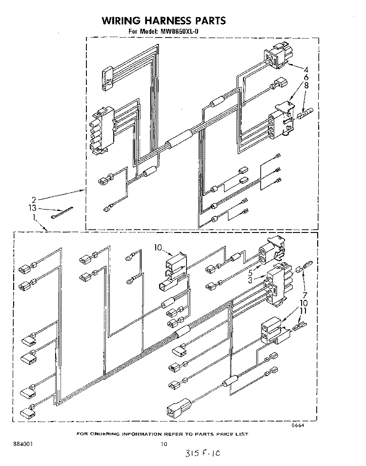WIRING HARNESS , LIT/OPTIONAL Diagram and Parts List for MW8650XL0  Whirlpool Microwave