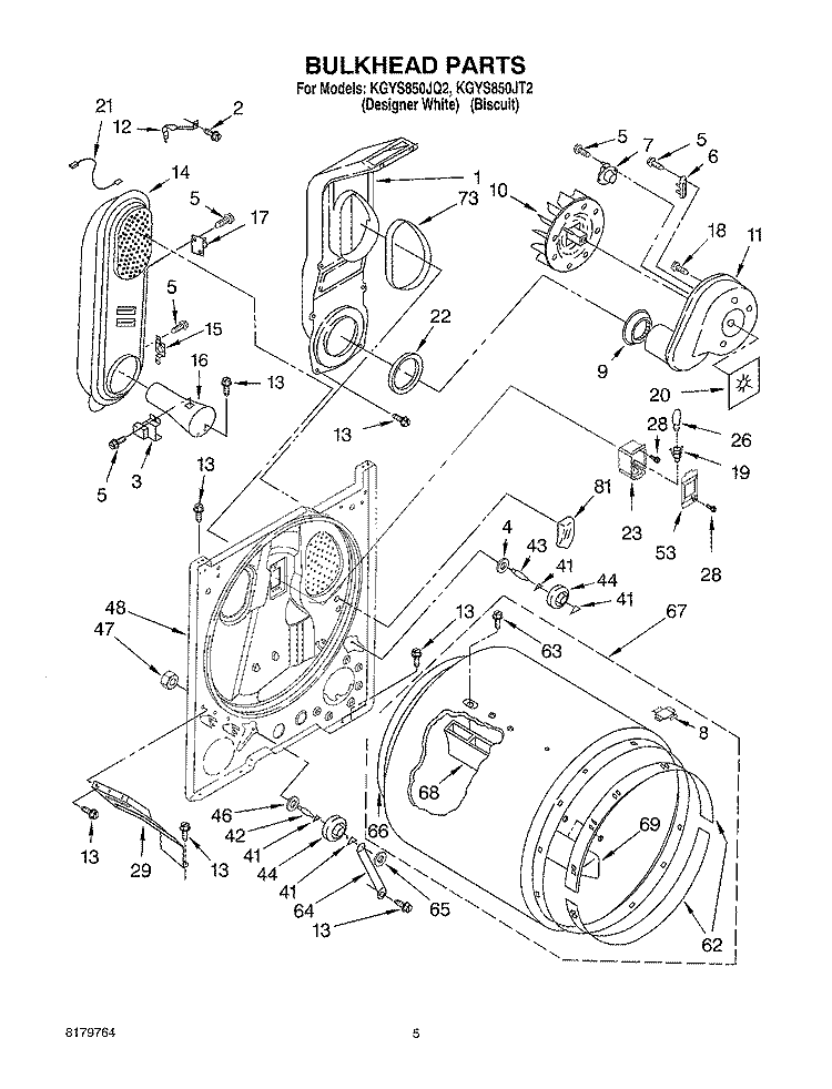 BULKHEAD Diagram and Parts List for KGYS850JT2  KitchenAid Dryer