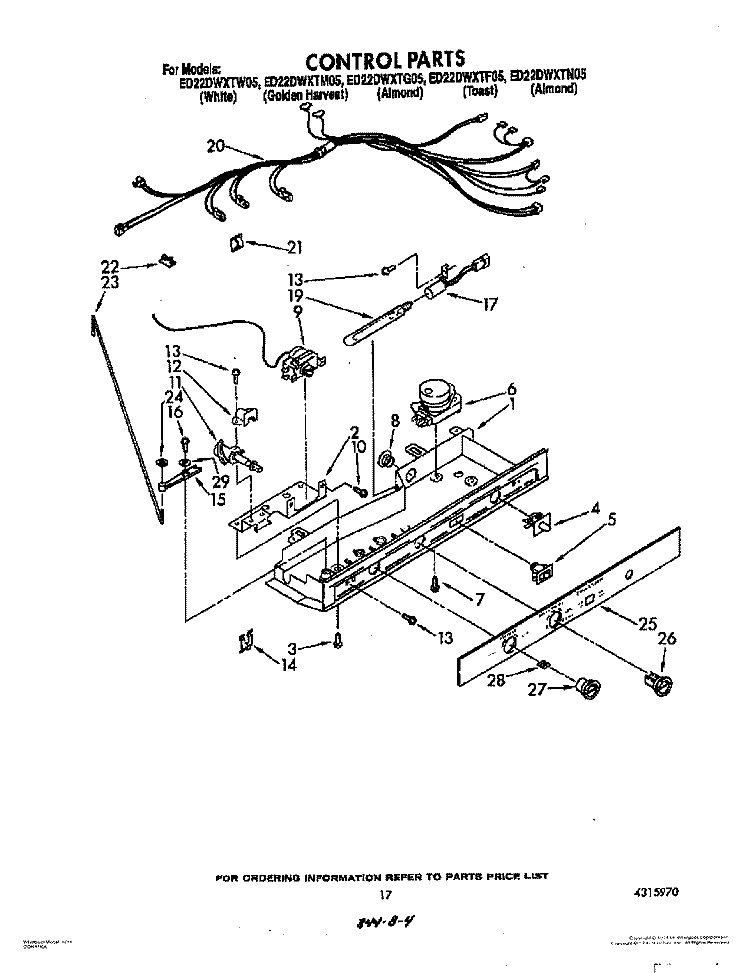 CONTROL Diagram and Parts List for ED22DWXTG05  Whirlpool Refrigerator