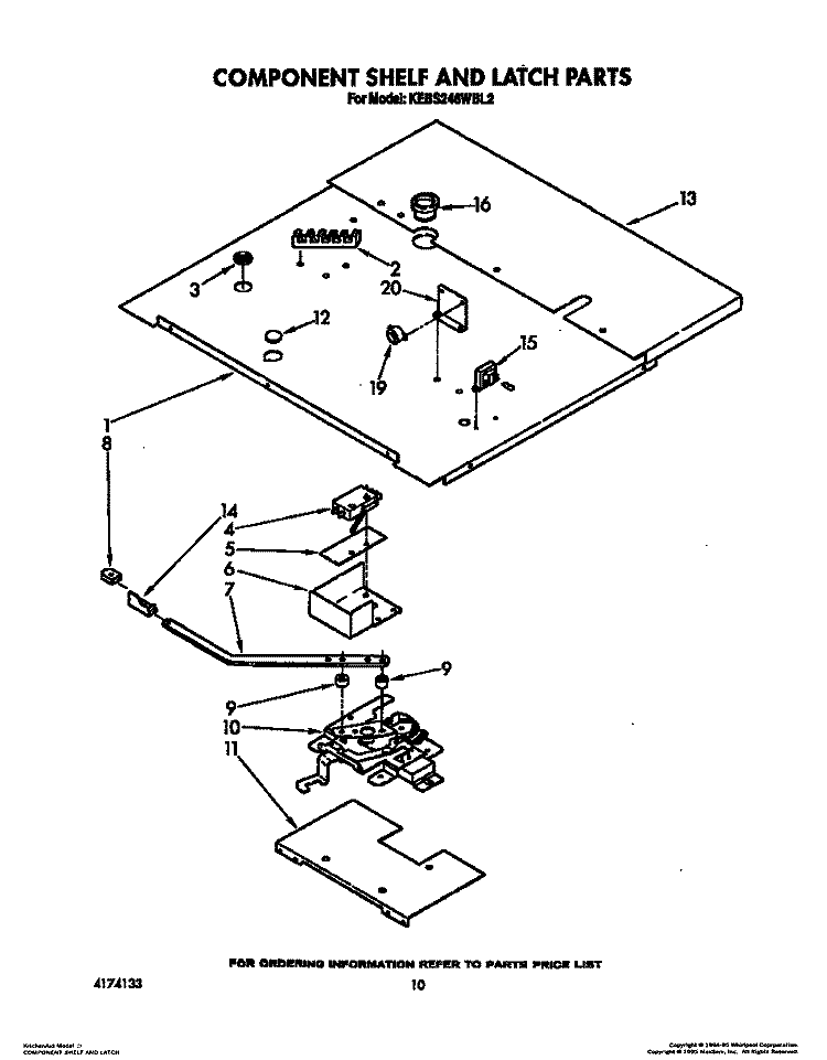 COMPONENT SHELF AND LATCH Diagram and Parts List for KEBS246WBL2  KitchenAid Wall Oven