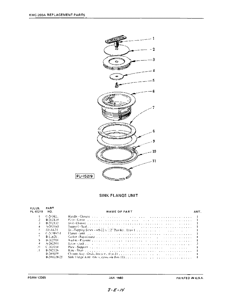 SECTION Diagram and Parts List for KWC200A  KitchenAid Food Waste Disposer