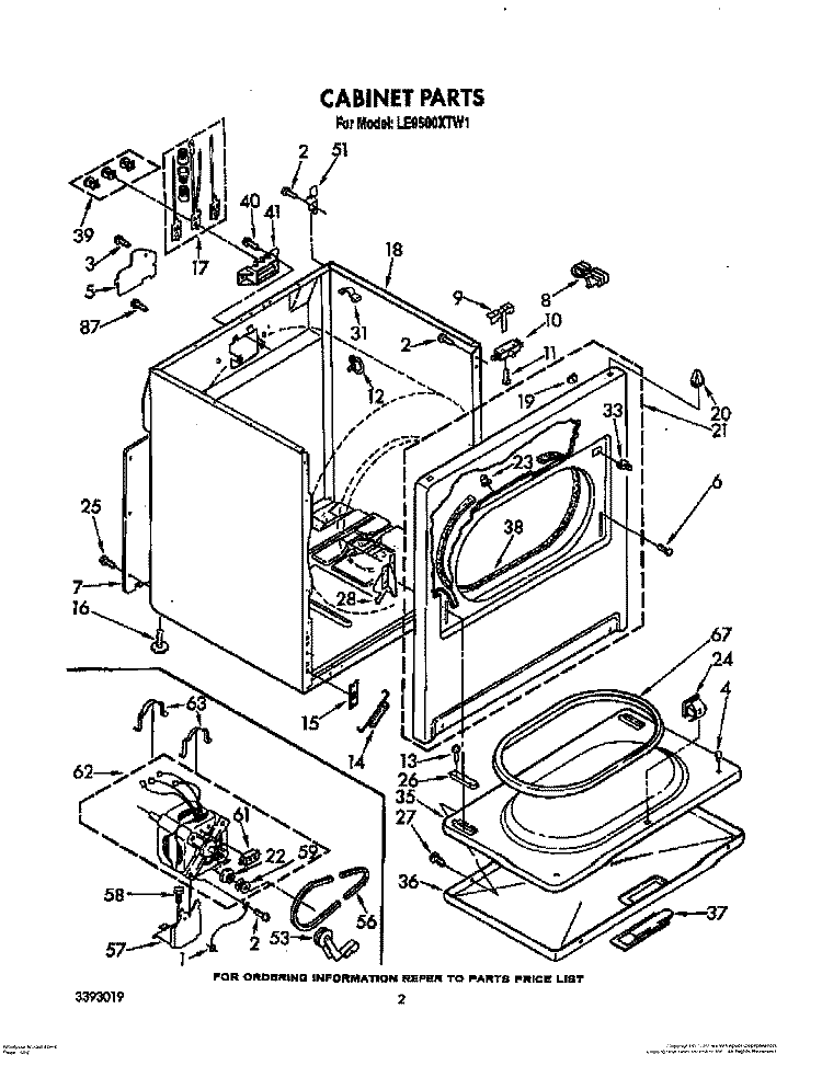 CABINET PARTS Diagram and Parts List for LE9500XTN1  Whirlpool Dryer