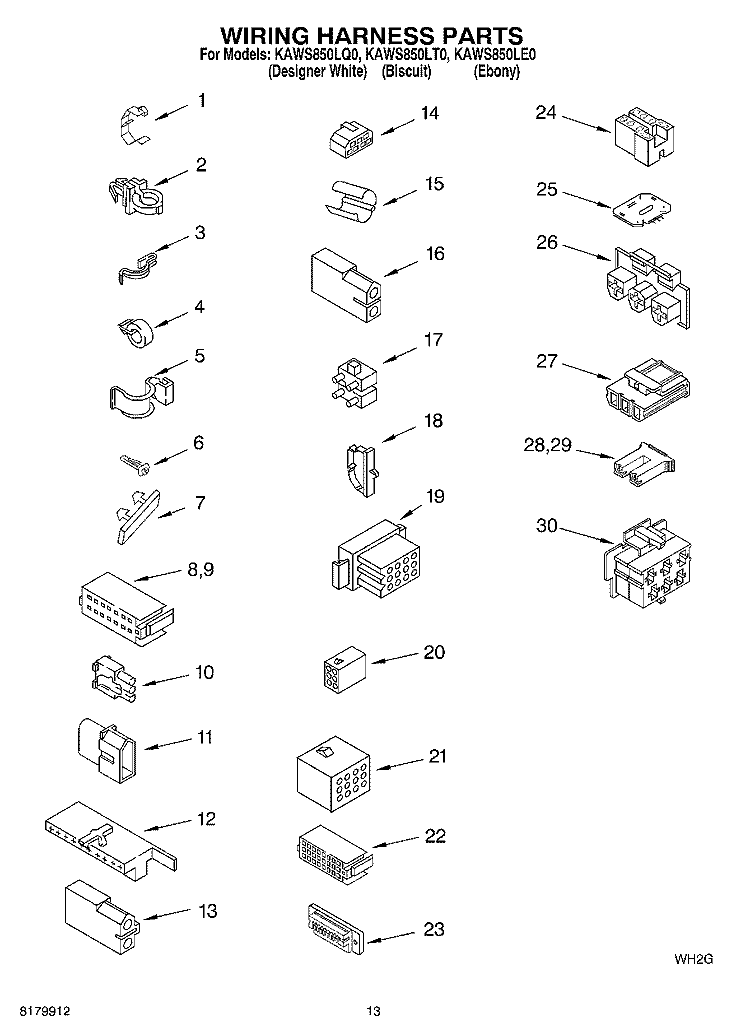 WIRING HARNESS Diagram and Parts List for KAWS850LE0  KitchenAid Washer