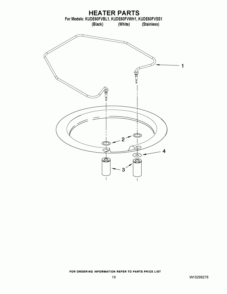 HEATER PARTS Diagram and Parts List for KUDE60FVSS1  KitchenAid Dishwasher