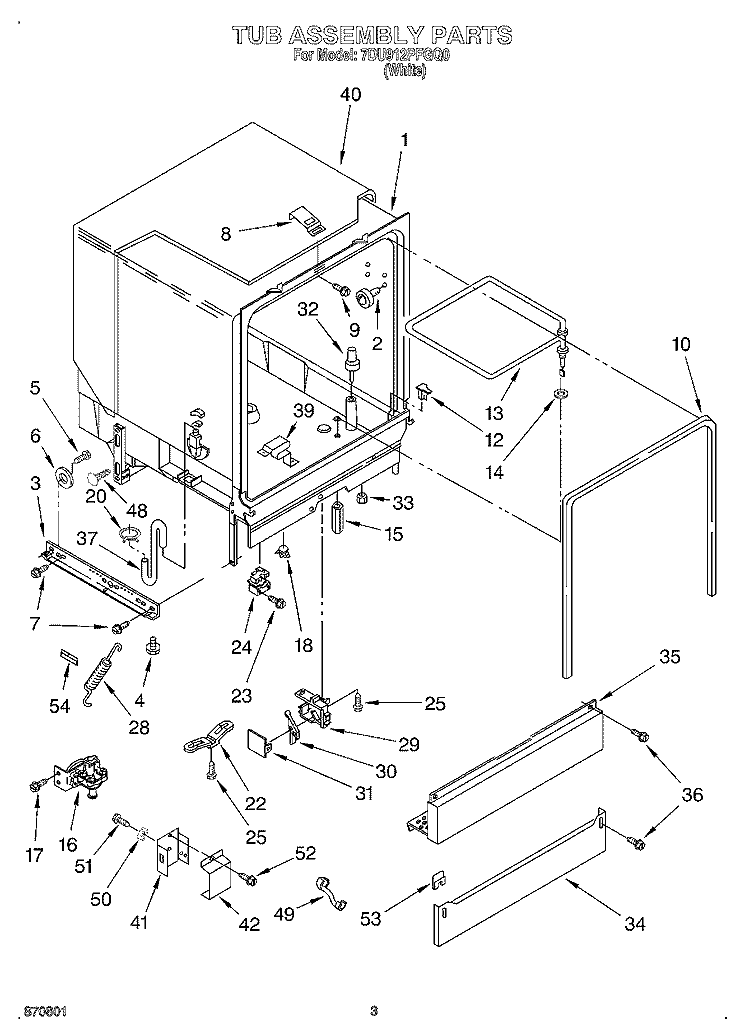 TUB ASSEMBLY Diagram and Parts List for 7DU912PFGQ0  Whirlpool Dishwasher