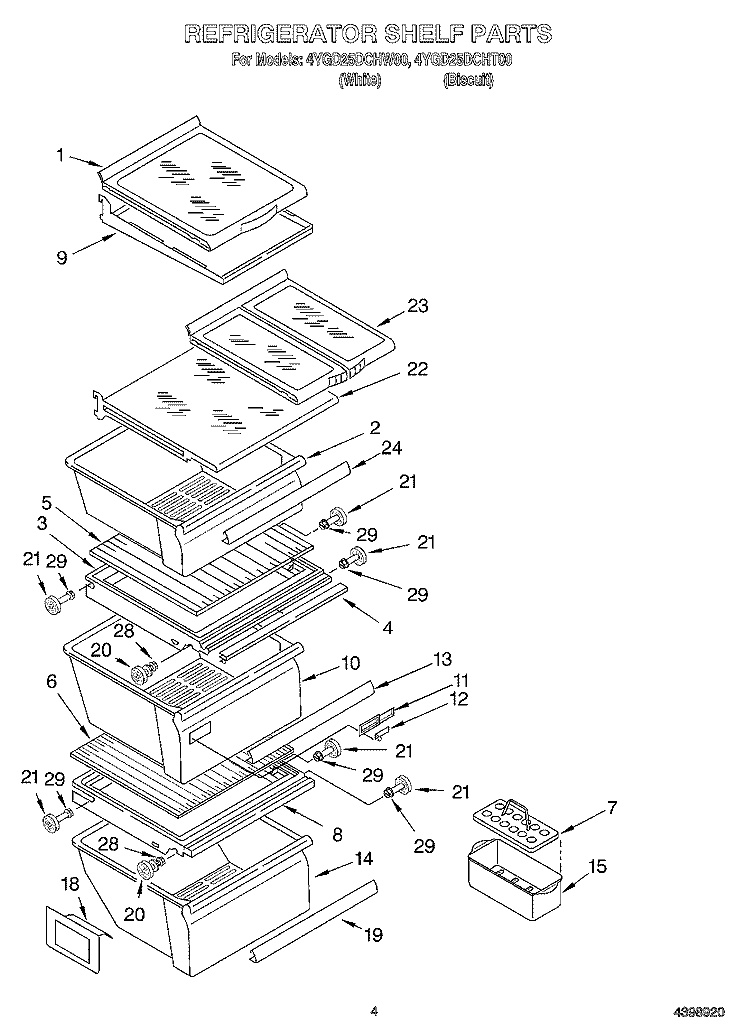 REFRIGERATOR SHELF Diagram and Parts List for 4YGD25DCHW00  Whirlpool Refrigerator