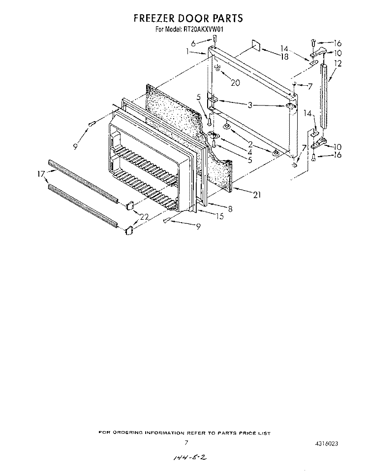 FREEZER DOOR Diagram and Parts List for RT20AKXVW01  Roper Refrigerator
