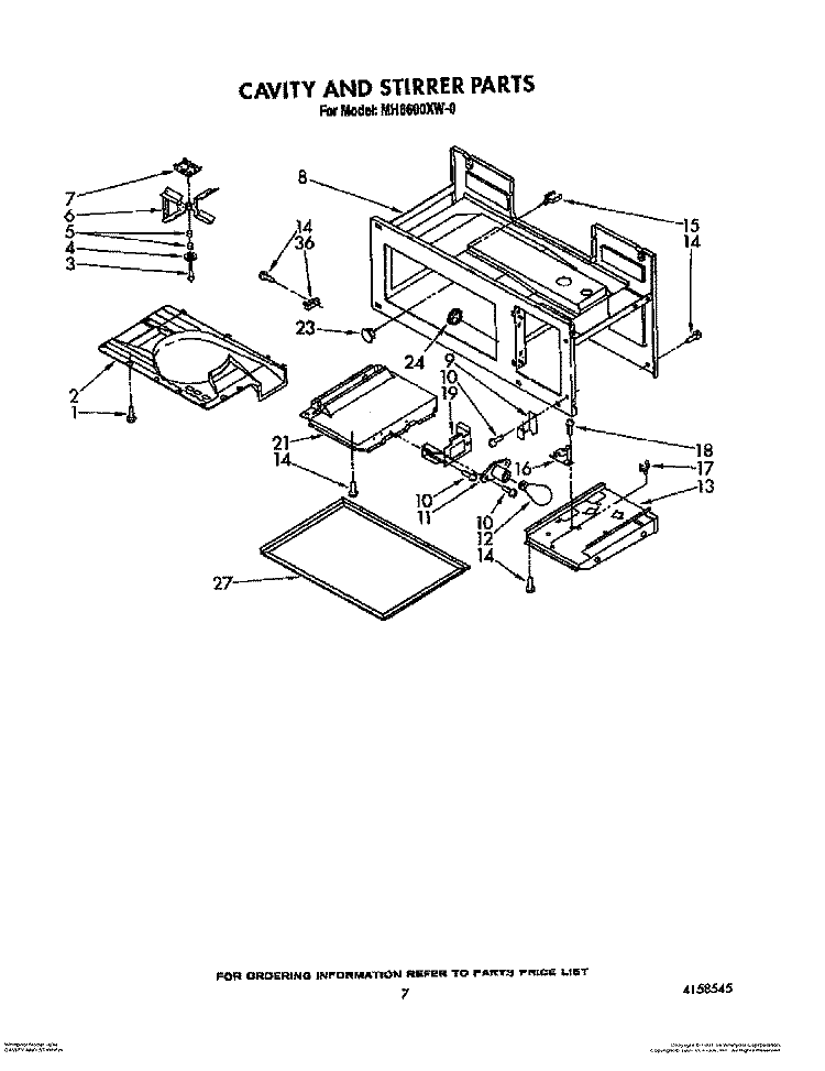 CAVITY AND STIRRER Diagram and Parts List for MH6600XW0  Whirlpool Microwave