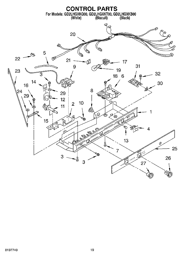 CONTROL Diagram and Parts List for GD2LHGXKB00  Whirlpool Refrigerator