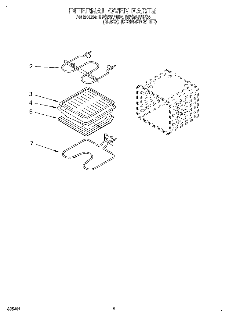 INTERNAL OVEN Diagram and Parts List for RBS245PDB4  Whirlpool Wall Oven