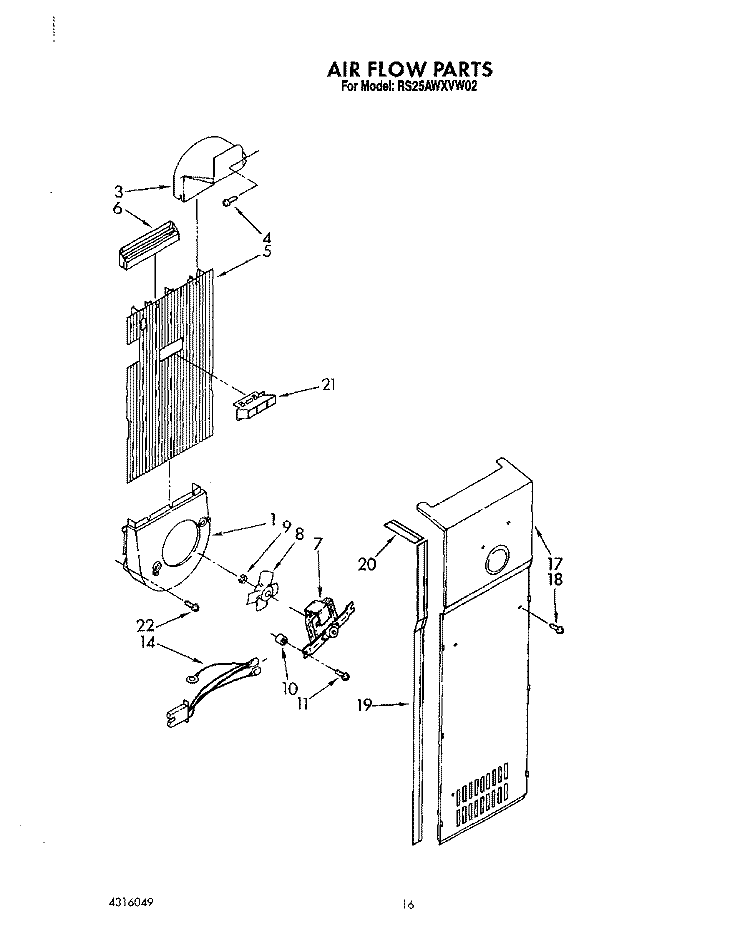 AIR FLOW Diagram and Parts List for RS25AWXVW02  Roper Refrigerator
